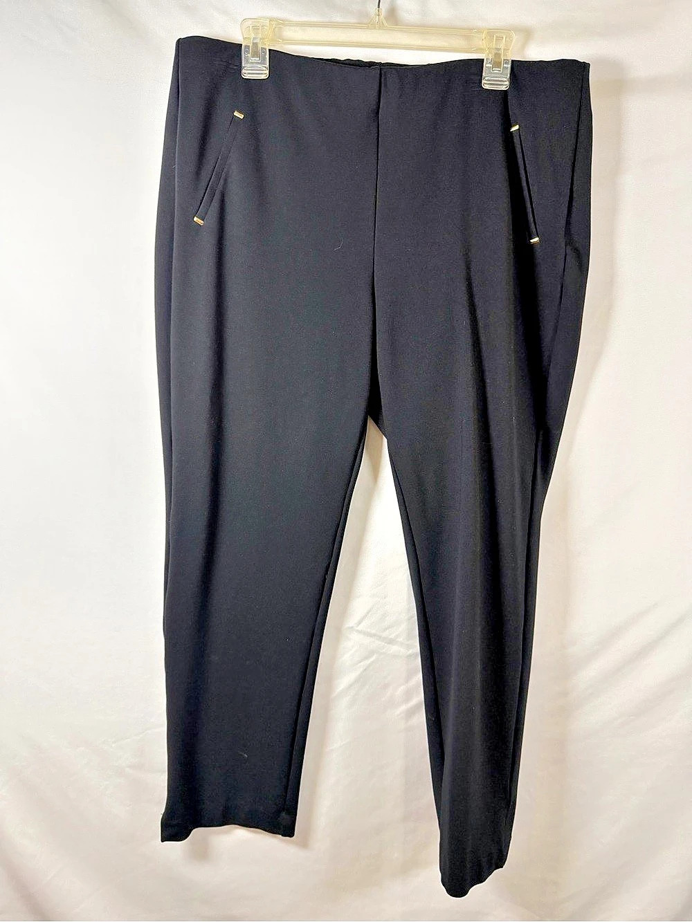 Chico’s Black Pull On Ankle Pants Size 3/US 16 Stretch Gold Detail